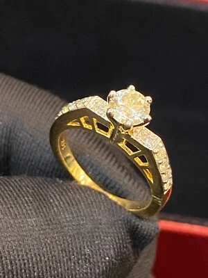 Pave 1,01 Cts Ronde Brillante Couper Diamants Solitaire Fiançailles Bague 14K Or - Photo 1/4