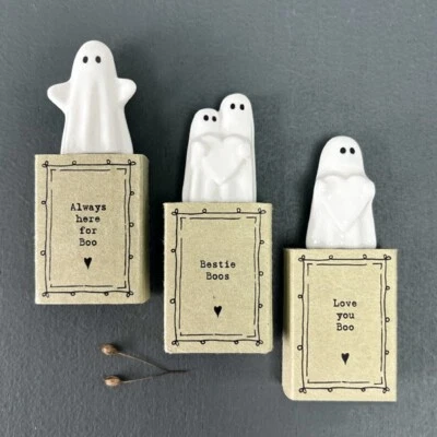 Este de la India porcelana regalo fantasma en caja JUEGO DE 3 "BOO" sin plástico Foto 1 de 4
