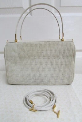 Bolso de Mano Judith Leiber Verde Beige Gamuza Repujado Cuero y Borde Beige Foto 1 de 4