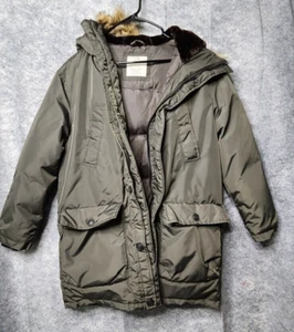 EUC Zara Parka Jacket Coat Heavy Faux Fur Hood Boys Green Size 11/12 - Picture 1 of 12