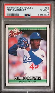 1992 DONRUSS ROOKIES #69 PEDRO MARTINEZ CENTRATO RC RED SOX DODGERS HOF PSA 10 - Foto 1 di 2