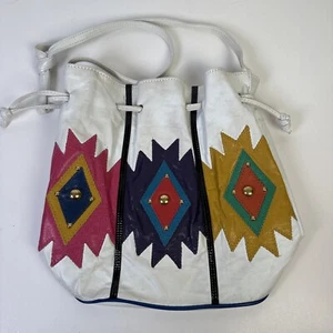 Vintage 80s Samir Bucket Bag Aztec Southwestern Metallic Leather Purse - Picture 1 of 15