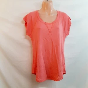 Pleione Top Blouse Shirt Women Size S Solid Coral Round Neck Knit Short Sleeve - Picture 1 of 14
