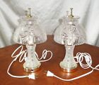 2 Vintage Matching Pinwheel Etched Glass Bedroom Boudoir End Table Lamps Set