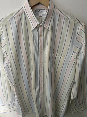Vintage Burberrys London Shirt Mens L Large White Striped Button Cotton USA Vtg - Image 1 of 4