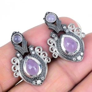 Pink Morganite Gemstone 925 Solid Silver Wife Drop Dangle Anniversary Earrings - Imagen 1 de 7