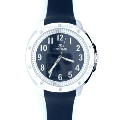 Relógio masculino IceTime 42 mm ouro branco aço diamantes gelados mostrador preto AB102 - Imagem 1 de 4