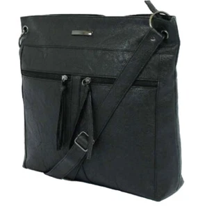 Womens Cross Body Handbag Ladies Black Faux Leather Shoulder Messenger Bag - Picture 1 of 2
