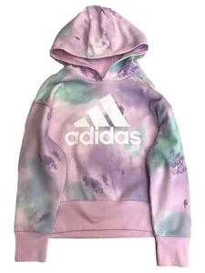 Adidas Girls Purple Blue & Pink Tie Dye Athletic Hoodie Sweatshirt - Picture 1 of 2