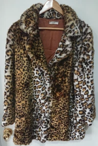 Dissh faux leopard animal fur teddy bear coat size M warm and fluffy great cond. - Picture 1 of 11