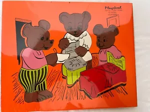 ¡RARO! Rompecabezas de madera Playskool Los tres osos pequeños bandeja naranja #185-10 20 piezas - Imagen 1 de 3
