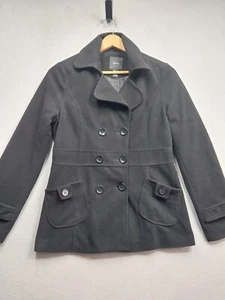 Forever 21 Peacoat Womens Size Large Black Double Breasted Lined Jacket - Picture 1 of 6