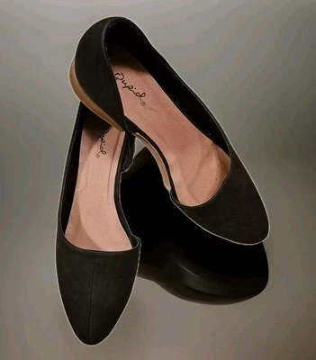 *Qupid* Sandalias Puntera Cubierta Gamuza Negras EE. UU. Talla 8.5 Foto 1 de 4