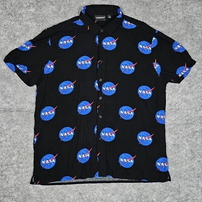 NASA Shirt Chemistry Men Size L Black Blue Short Sleeve All Over Print Rayon - Изображение 1 из 4