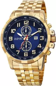 August Steiner AS8153YGBU Swiss Quartz Tachymeter Month Date GMT Mens Watch - Picture 1 of 5