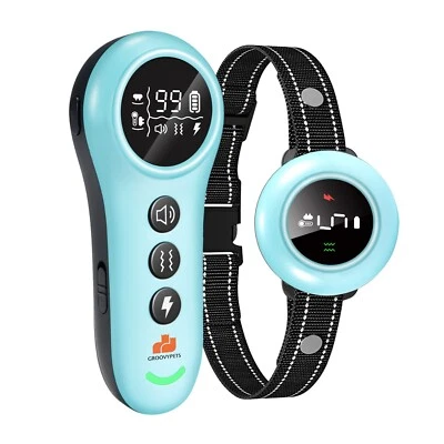 GROOVYPETS 550 Yard Auto Anti-bark Remote Dog Training  Shock Collar, Sky Blue - Image 1 of 4