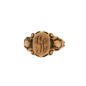 Antique Artcarved 1860-90s Victorian 10kt Rose Gold Signet Ring Floral Engraved - Picture 1 of 5