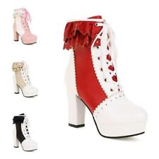 Women's Casual High Block Heel Ankle Boots Platform Round Toe Shoes 46 47 48 D