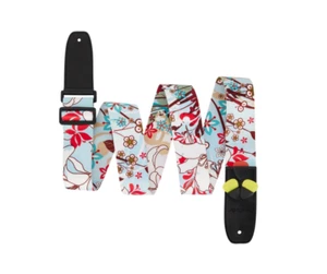 Amumu White Lily Flower Light Blue Polyester Cotton Guitar Strap - PC05P - Picture 1 of 7