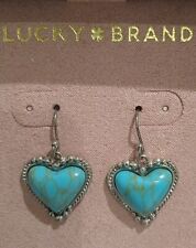 Lucky Brand silver plated drop earrings featuring heart-shaped turquoise stones
