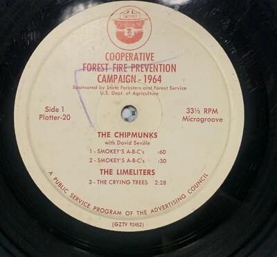 1964 USDA Smokey Bear Cooperative Forest Fire Prevention Campaign Vinyl Record - Image 1 of 4