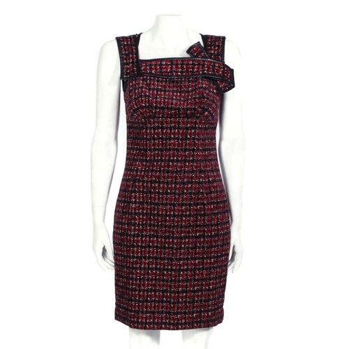 Abito tubino DSQUARED2 rosso nero velluto a quadri nero bordo pelle tg 42 220