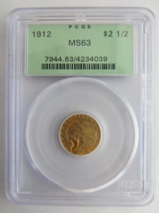 1912 $2 1/2 dollar gold indian head PCGS MS63 old holder $2.5 United States - Picture 1 of 4