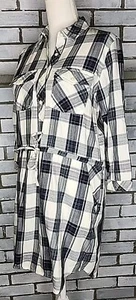 Girl Krazy Women's 3/4 Roll Tab Sleeve Plaid Shift Dress Size Small Blue & White - Picture 1 of 11