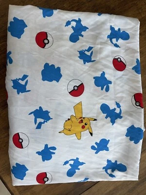 Juego de sábanas dobles Pokemon ropa de cama azul amarillo rojo dormitorio niño decoración ajustada y plana Foto 1 de 4