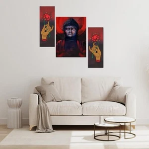 Set Of 3Scenery 3d Buddha Framed Wall Paintings for Living Room Big Size45X30 CM - Picture 1 of 5