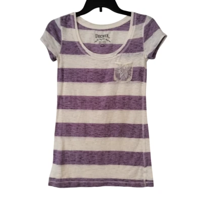Camiseta DECREE Junior Talla S/CH Pastel Púrpura Rayas Encaje Bolsillo Foto 1 de 4