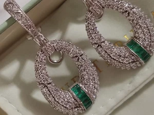 Pendientes perforados colgantes retirados de corte baguette Judith Ripka y diamonique - Imagen 1 de 4