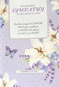 "With Deepest Sympathy at this Difficult Time" White Lilies & Butterfly Card - Bild 1 von 5