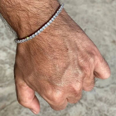 Brazalete tenis hombre corte redondo de 6,00 quilates creado en laboratorio enchapado en oro blanco de 14 quilates Foto 1 de 4
