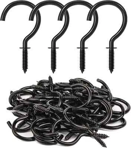 RELBRO 50 Pcs Screw Hooks 1-1/4 Inch Black Cup Hooks Screw in Mug Hooks Metal... - Picture 1 of 3