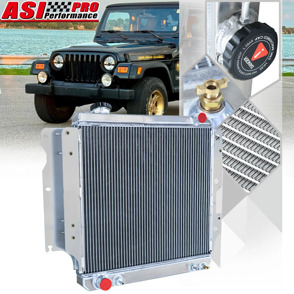 4Row Aluminum Radiator For 1987-2006 Jeep Wrangler YJ TJ 2.4L 2.5L 4.0L L4 L6 Foto 1 de 4