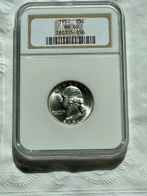 BLAST WHITE 1951 25C MS 65 NGC Washington Quarter -Free Shipping - Image 1 of 4