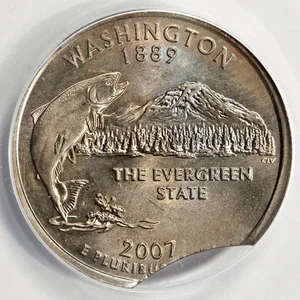 2007 ANACS MS63 Curved Clip Washington Quarter Mint Error Colorful Toning - Picture 1 of 4