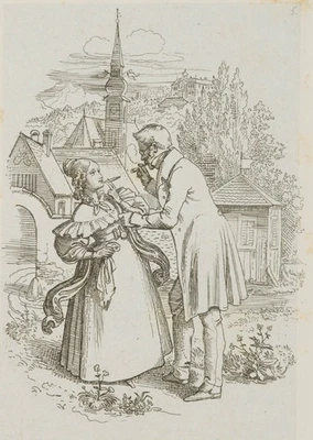 M. SCHWIND (1804-1871), Wie die beiden sich gebärden, Radierung Romantik - Bild 1 von 4