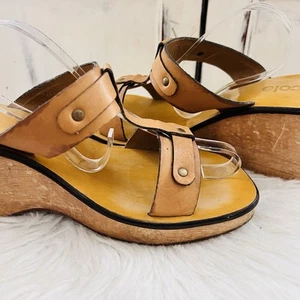 Vintage Nicole "Fallen" Brown Wooden 90s Y2K Wedge Platform Sandals Size 9 - Picture 1 of 8