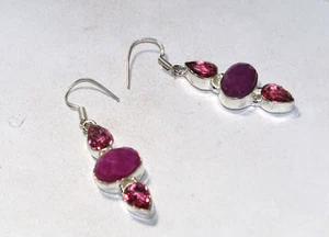 Rose Quartz Onyx Gemstone Handmade Earring Jewelry Earring Size 2 Inches - Picture 1 of 5