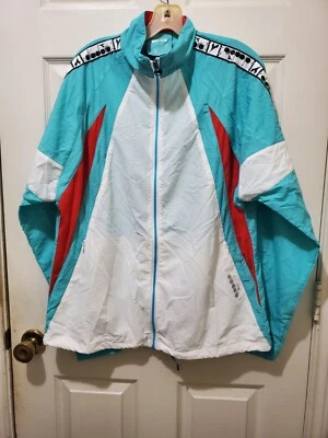 Vintage Womens Windbreaker DIADORA  Jacket, Soccer Track Teal White c48 - Image 1 of 4