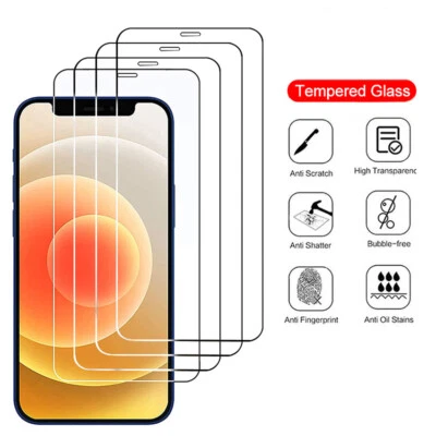 4Pcs Tempered Glass Screen Protector For iPhone 14 13 12 11 Pro Max Mini - Image 1 of 4