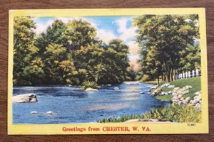 Vintage 1940s Greetings from Chester West Virginia W. VA Postcard River P8c - Picture 1 of 8