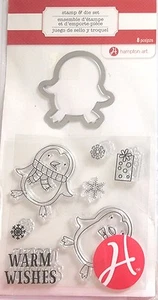 5 estampillas transparentes y 1 tarjeta de adorno de pingüino copo de nieve troquelada 2""x2"" invierno Navidad - Imagen 1 de 1