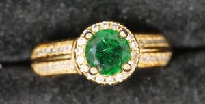 Gold Color Ring with White and Green Stones Size 8 - Picture 1 of 3