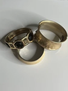 Vintage Gold Tone Clamper Bracelets Lot Of 3 - Picture 1 of 8