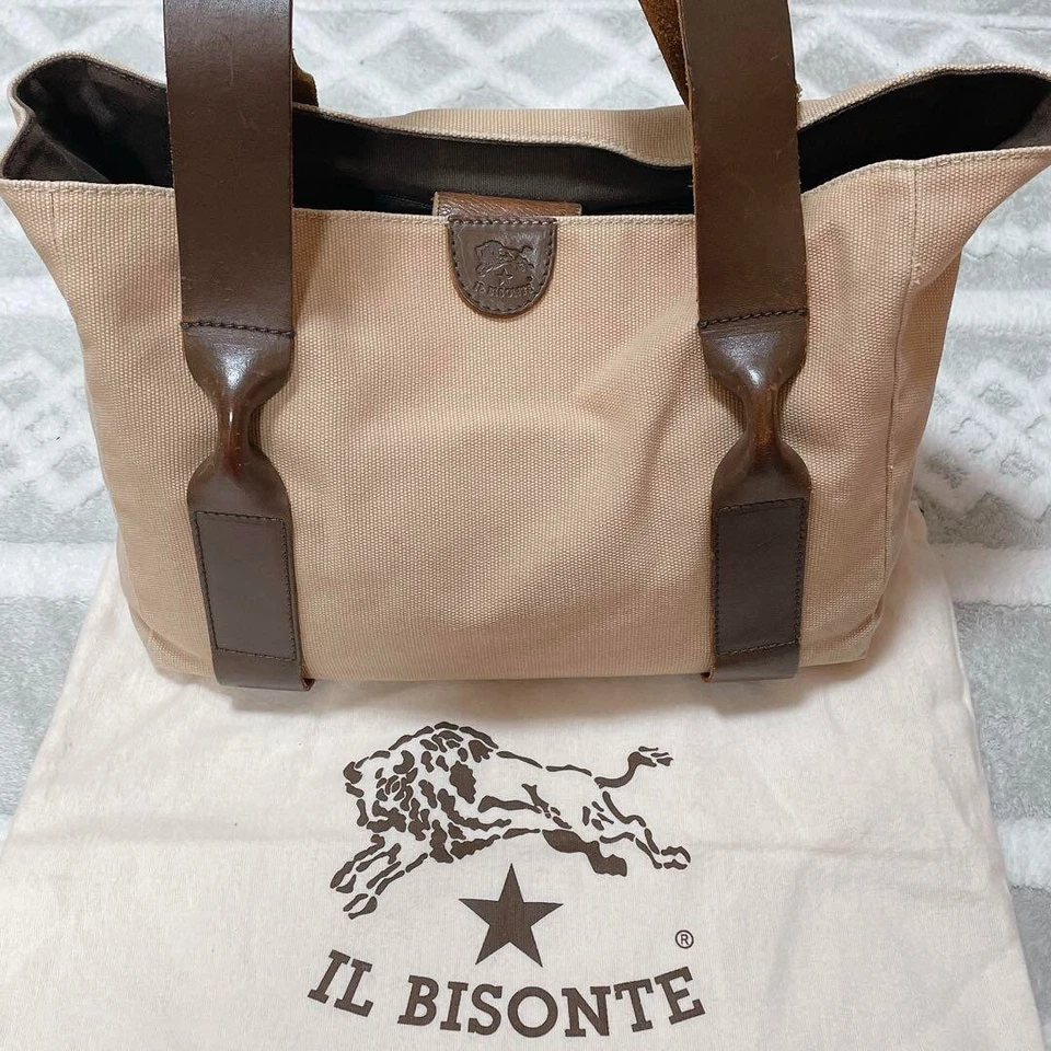 Bolso de Mano IL BISONTE Lona Cuero Color Beige Marrón USADO Foto 1 de 4