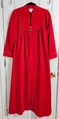 De Colección Vanity Fair Rojo Vellón Largo Casa Abrigo Camisón Cremallera Completa, Talla M Foto 1 de 4