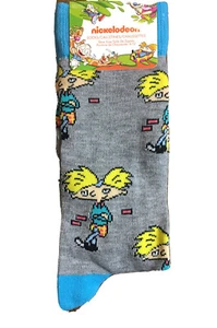 New Nickelodeon Hey Arnold Novelty Crew Socks Casual Size 6-12 - Picture 1 of 3
